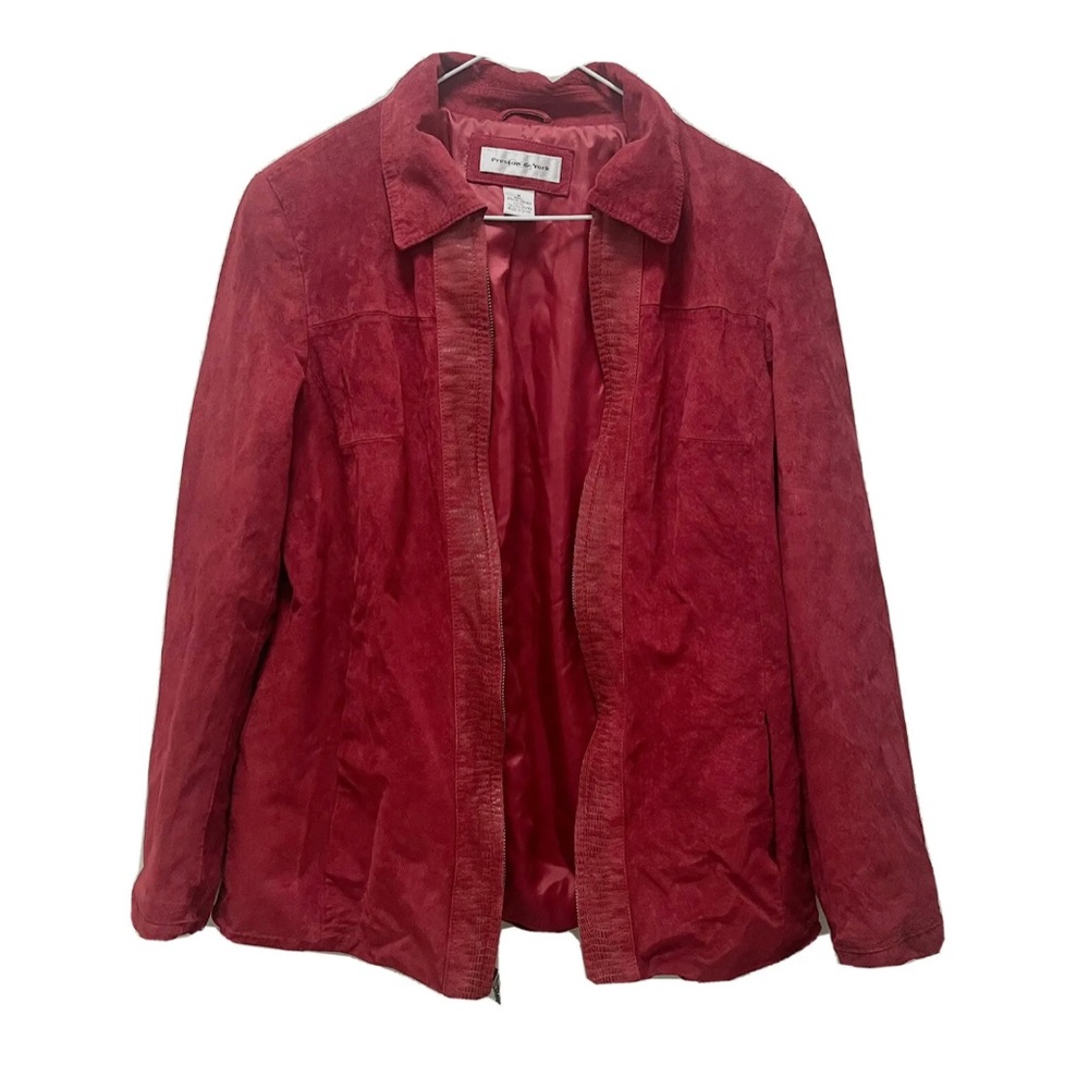 Preston & York Vintage Red Leather Zip Up Jacket